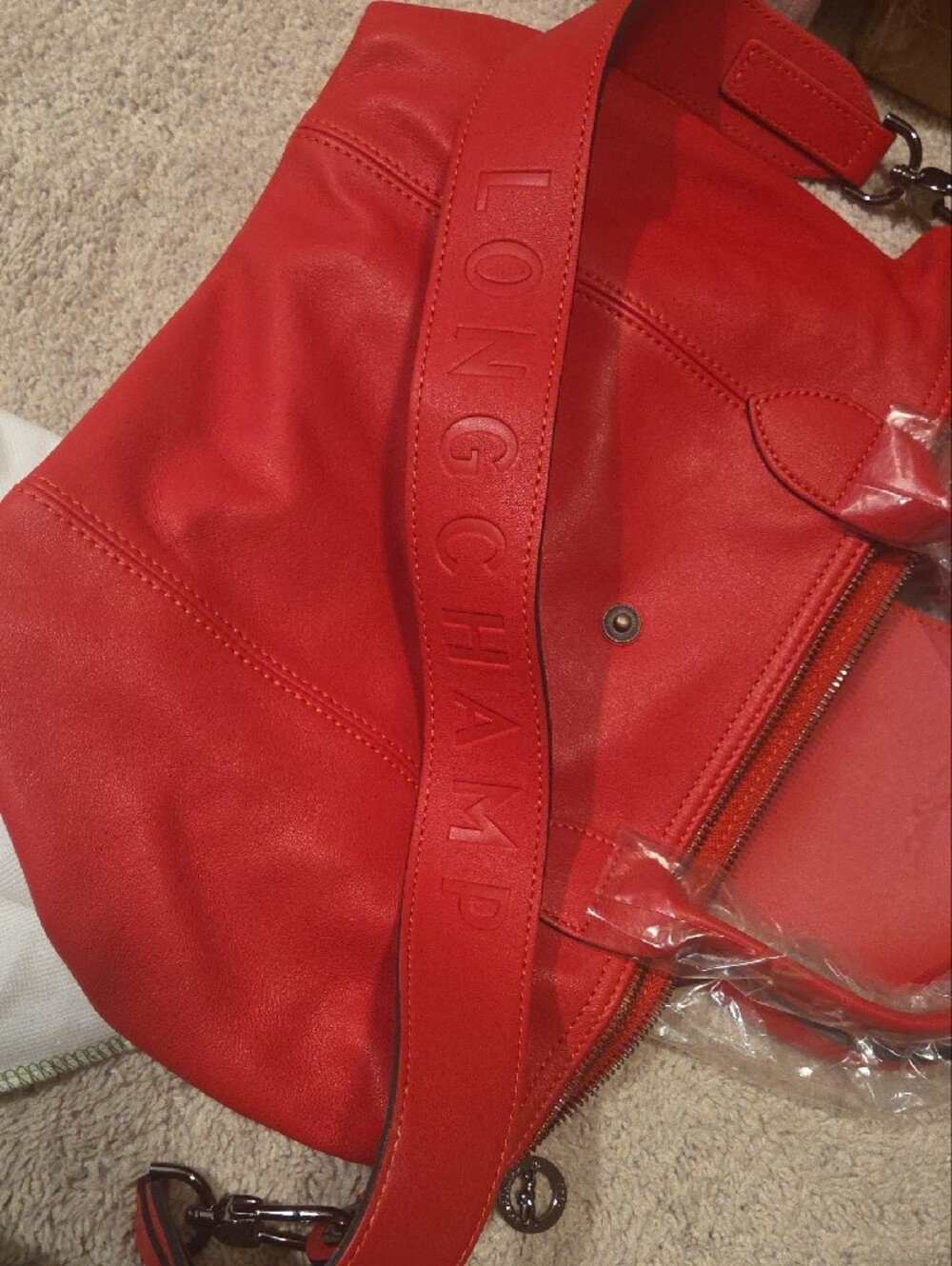 Longchamp Cherry Red Leather Tote with Top Handles - Picture 5 of 5